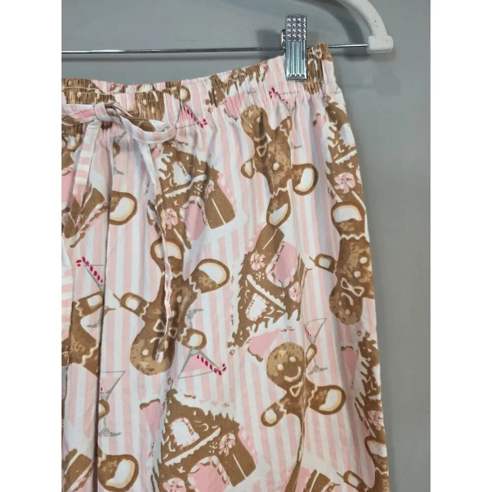 8 Oak Lane Women's Flannel Pajama Set Size M Pink Stripe Gingerbread House 2pc